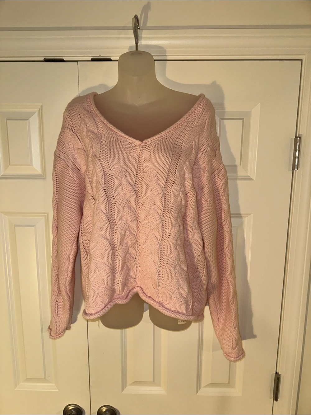 Edikted Blush Pink Cable V-Neck Sweater